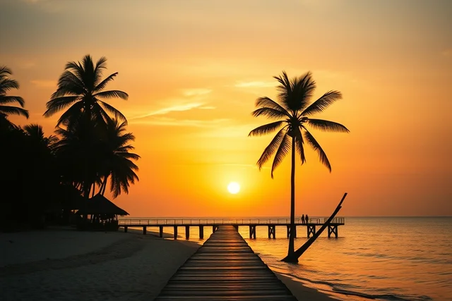 Beach in Cambodia at sunset